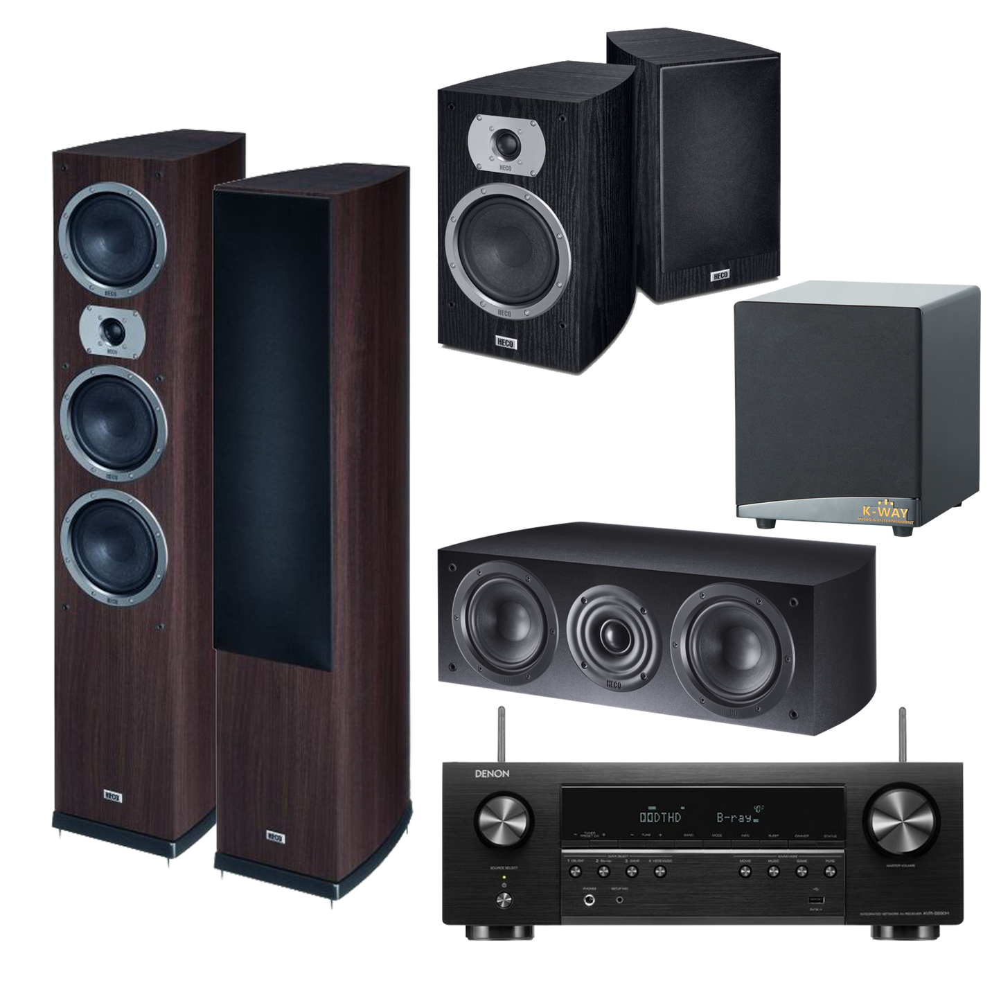 DENON AVR-S670H + KWAY SUB WOOFER 12' + HECO Victa Prime 702 + DECO Victa Elite Center 102 + DECO BOOKSHELF Victa Prime 302