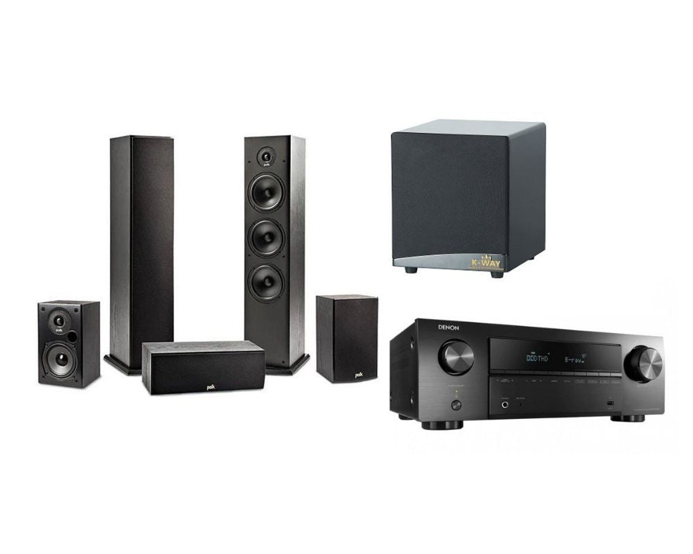 Polk Audio T-Series Speakers + Denon AVR-S650H 5.2ch Av-Receiver + Sub Woofer Serie Home Theatre Packages @ KWAY 10' Sub Woofer