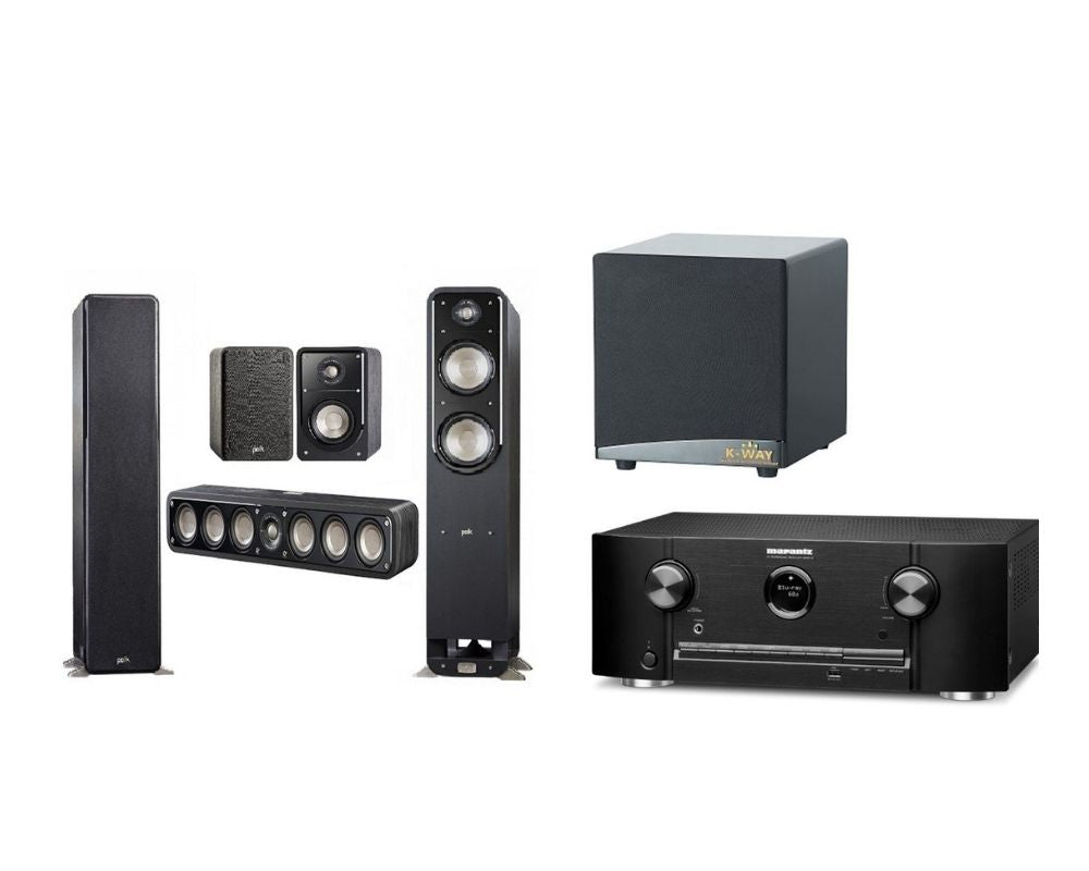 Marantz SR 5015 + Polk Audio Signature + Sub Woofer Series @ KWAY 12' Sub Woofer Atmos Home Theatre Package