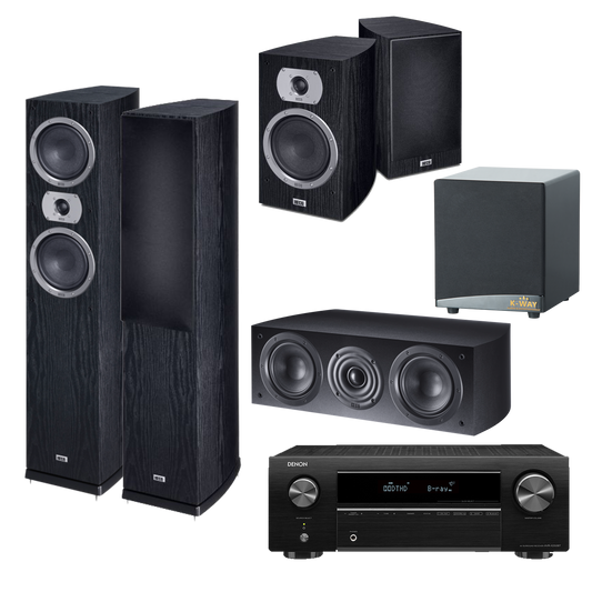 DENON AVR-X250BT BKE2+ KWAY SW12 12' SUB WOOFER + HECO FLOORSTANDING SPEAKER Victa Prime 502 + HECO Victa Elite Center 102 + HECO BOOKSHELF Victa Prime 202 +