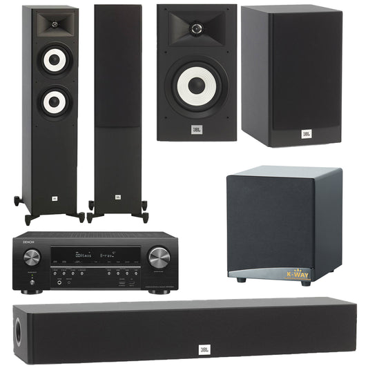 JBL Stage Series A180 5.1 - Denon AVR-S760H 7.2Ch 8K Network Av-Receiver + KWAY 10' Sub Woofer Speaker Package